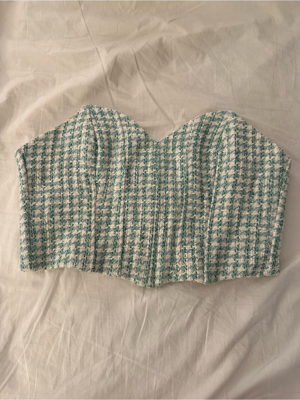 Zara Mint Green and White Tweed Bustier Top